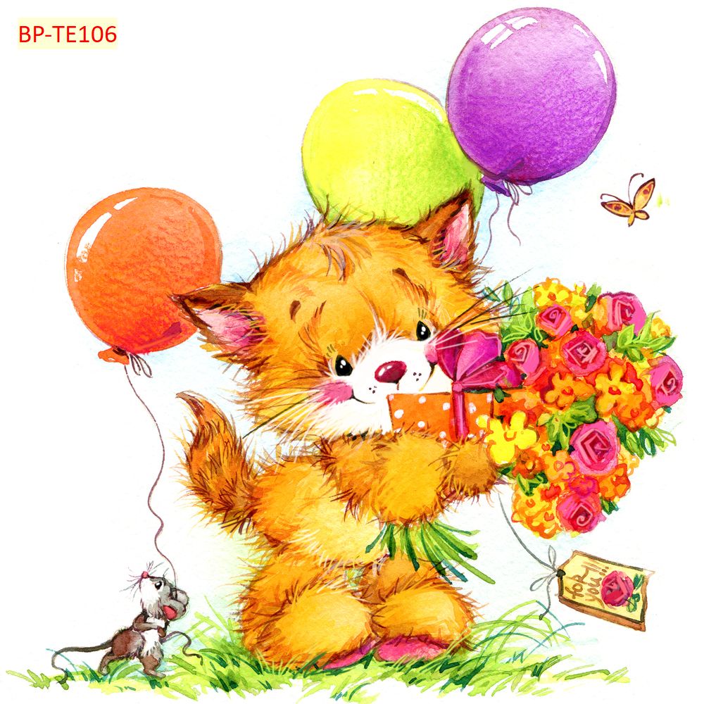 Tranh Dán Tường 3D Trẻ Em 3D Nhiều Chủ Đề CHÚ MÈO DỄ THƯƠNG