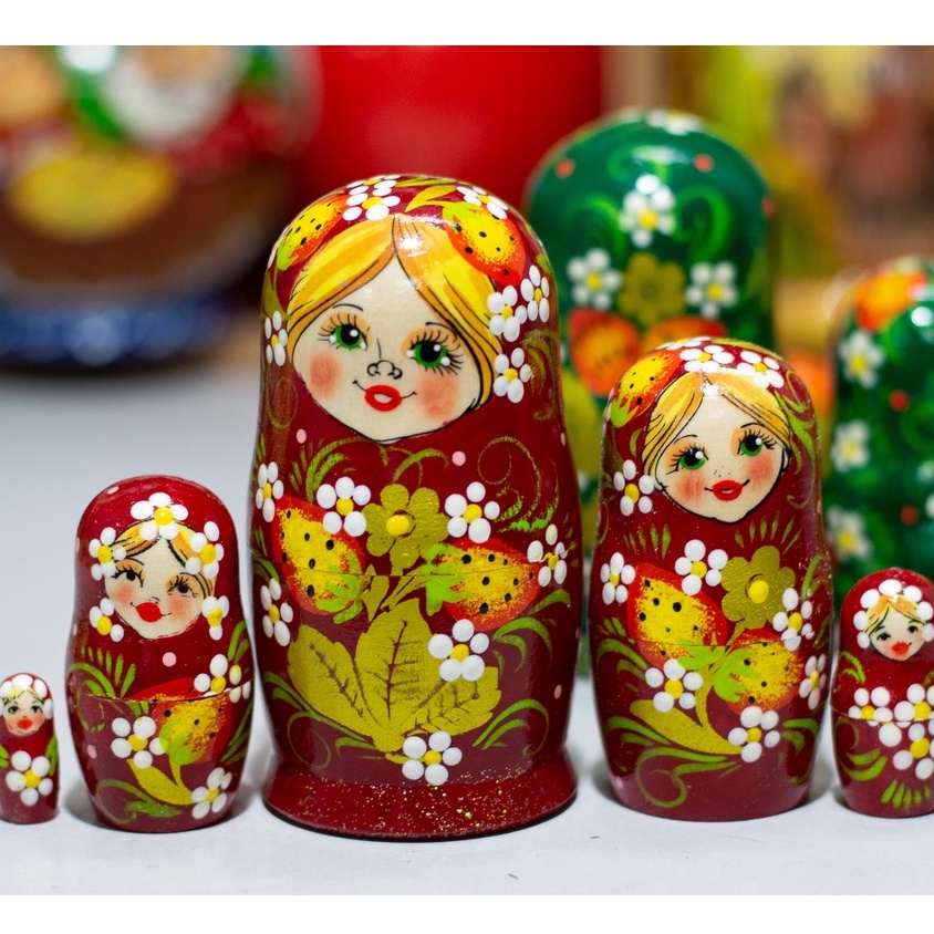 BỘ BÚP BÊ NGA MATRYOSHKA 5 LỚP HOA VĂN DÂU TÂY, HƯỚNG DƯƠNG QUÀ CHO BÉ CỰC ĐẸP VÀ ĐỘC ĐÁO