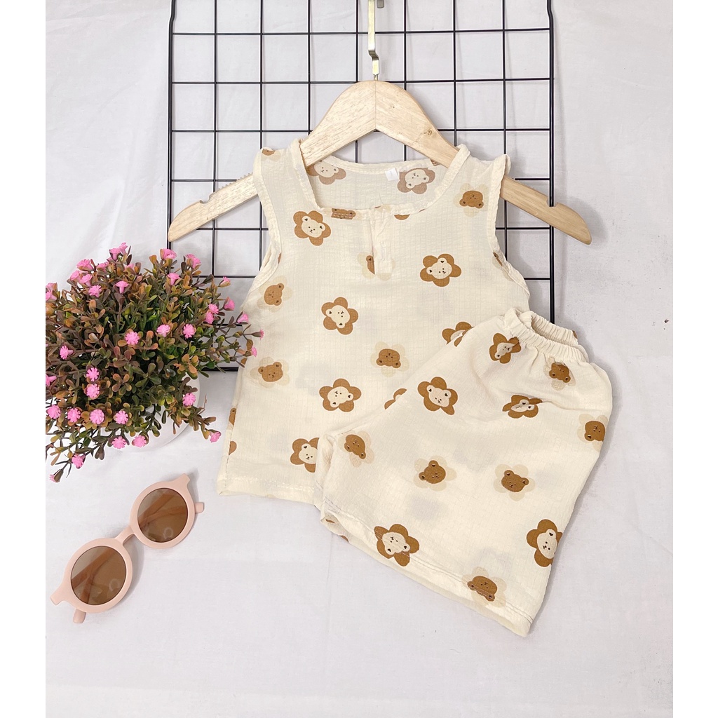 Đồ bộ quần áo ba lỗ cho bé chất đũi xô muslin AM753