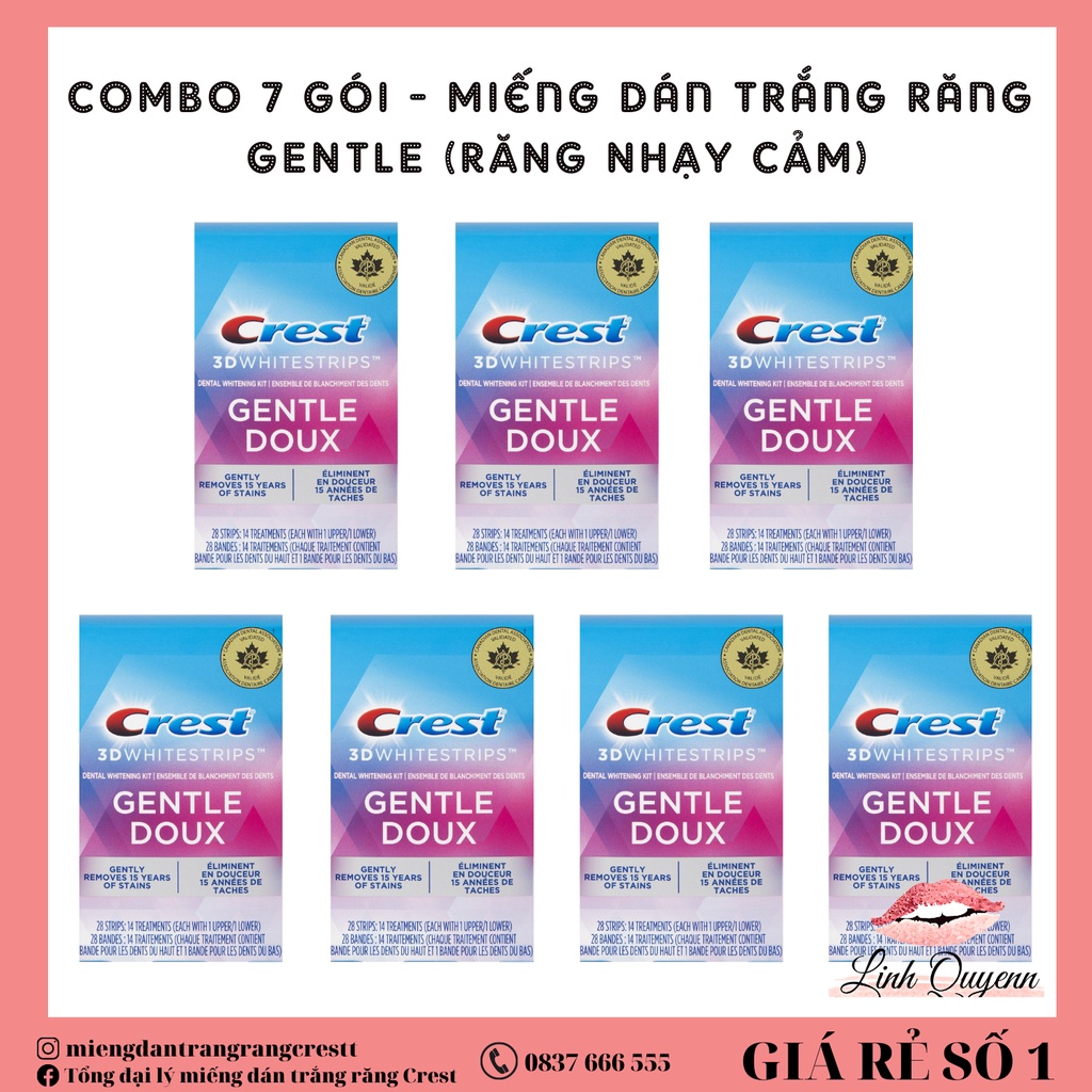 Miếng dán trắng răng Crest Gentle Doux (Răng nhạy cảm) - Combo 7 gói