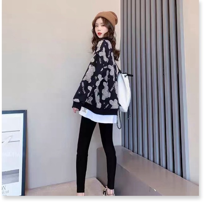 ÁO HOODIE PHỐI TÀ TRẮNG PHỦ MÔNG HỌA TIẾT GẤU TEDDY 3D THỜI TRANG GIỚI TRẺ