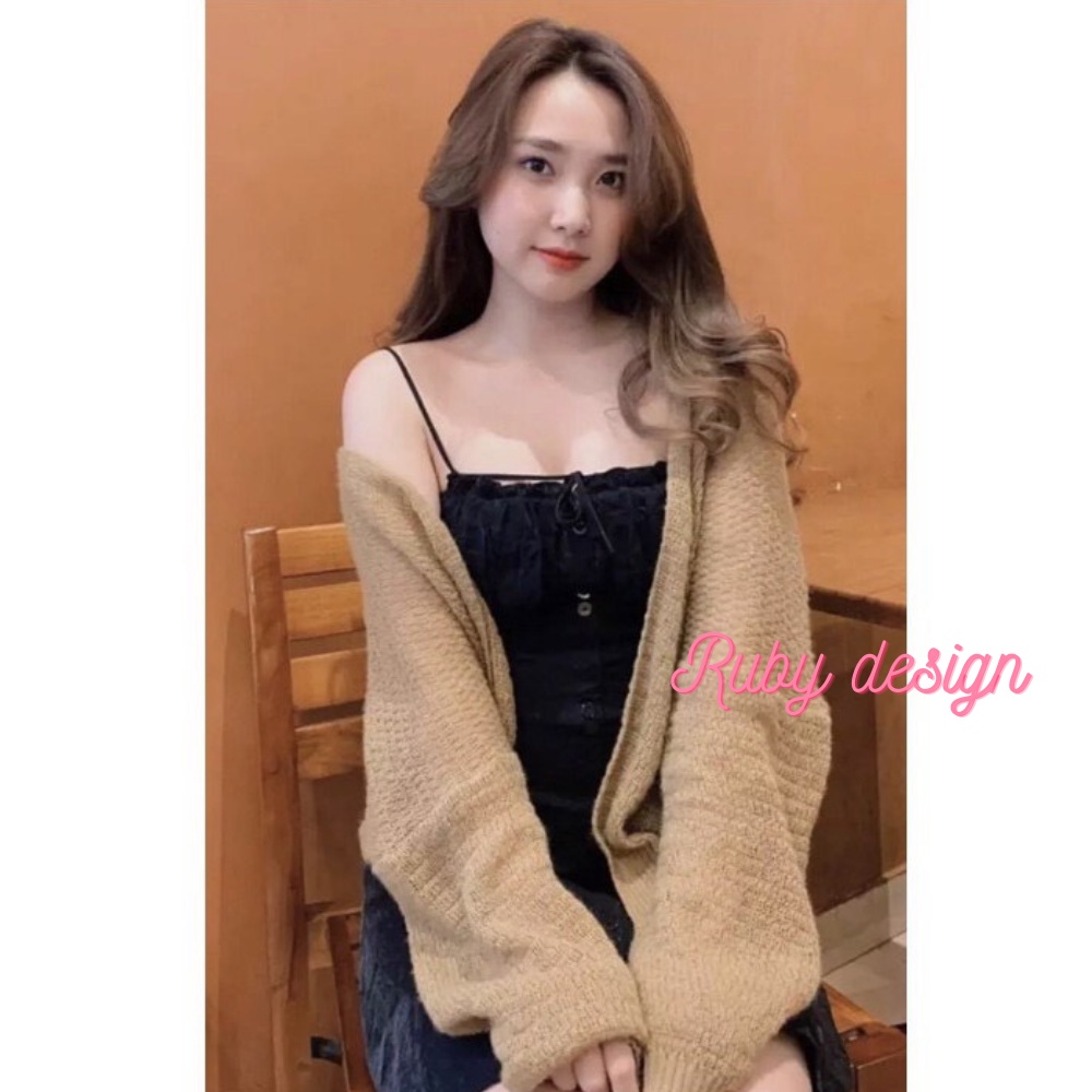 Áo khoác Cardigan , áo khoác len mỏng cho nữ hàng QC phong cách Ulzzang Hàn Quốc màu đen trắng kem đi Đà Lạt dạo biển