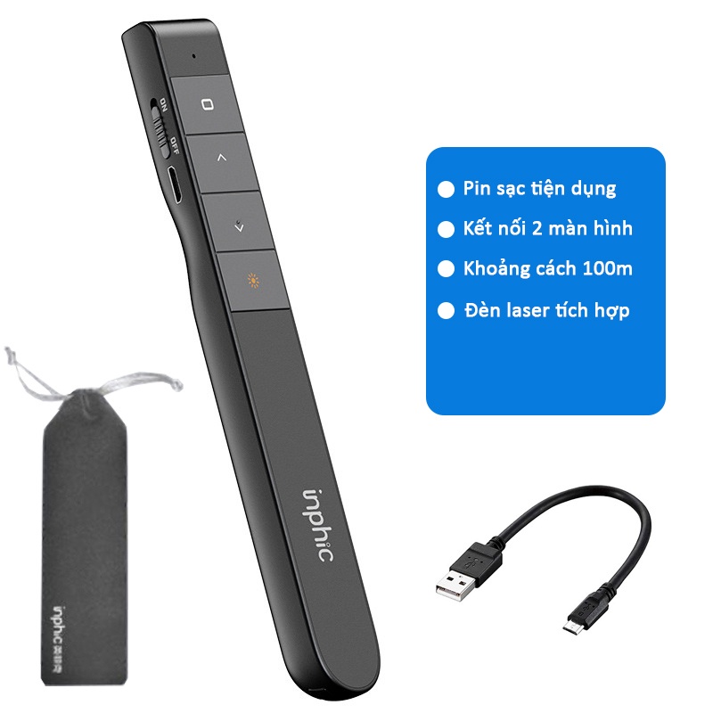 GiGiBomstore Bút Powerpoint không dây - Máy chiếu Laser L1P có điều khiển 2 màn hình cho văn phòng