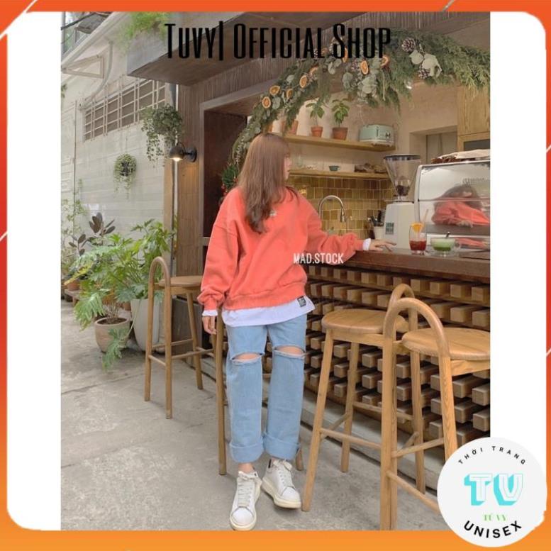 Quần bò nữ TUVYSHOP Quần jean rách gấu 2 bên ống rộng bò dày đanh mịn hack dáng màu xanh cao cấp 3 size S M L