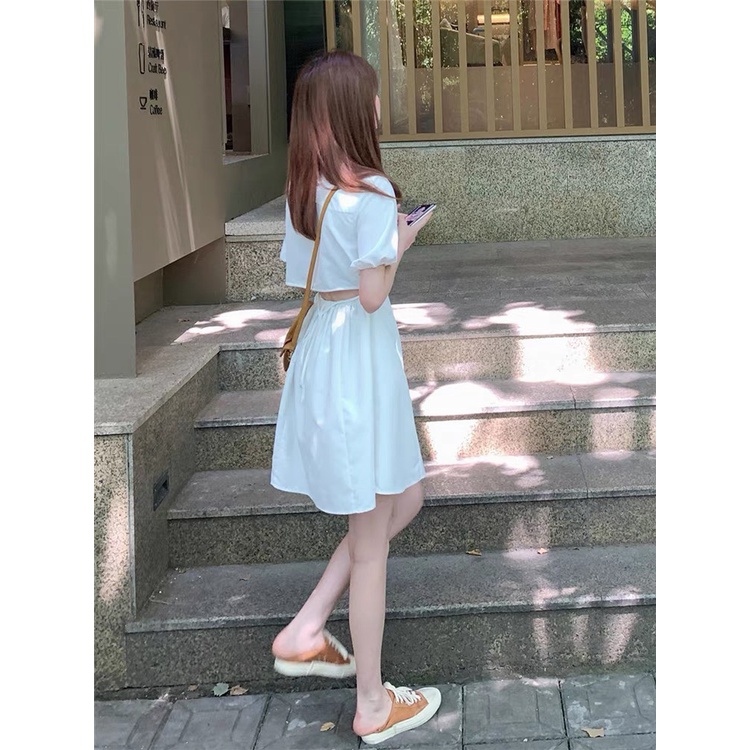 Váy Sơ Mi Trắng Thắt Eo HỞ LƯNG Đầm Suông Babydoll Cộc Tay Vintage Ulzzang Hàn Quốc - VIETCEN | BigBuy360 - bigbuy360.vn