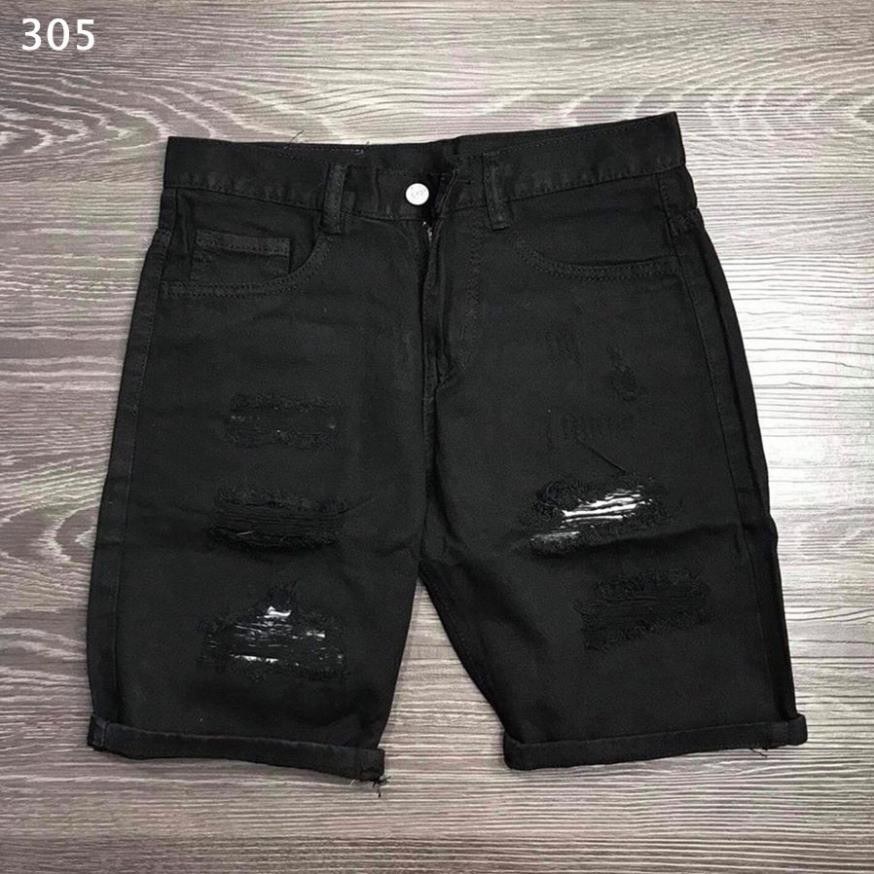 Quần short jean nam, quần sọt jean nam hai màu trắng đen phối rách phong cách trẻ trung dễ phối đồ  ྇