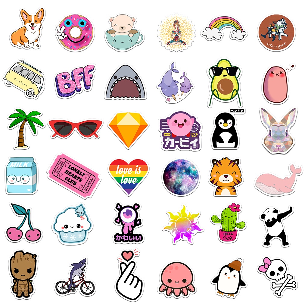 Bộ 10/50 Sticker Hoạt Hình Chống Thấm Nước