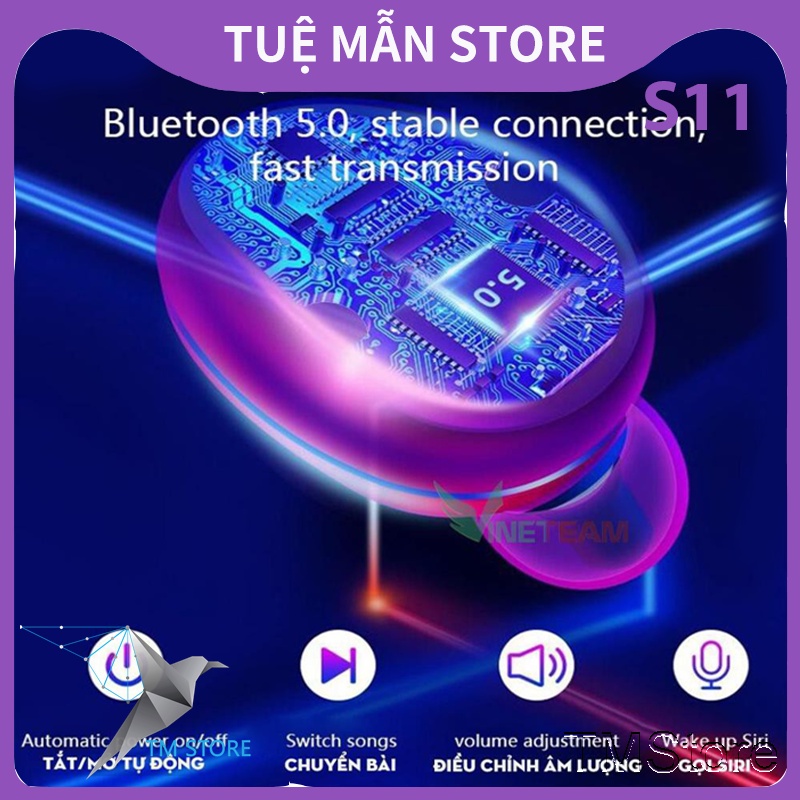Tai nghe bluetooth không dây S11 TWS TM Shop kiêm sạc dự phòng 4800mAh chống nước Ipx5 chống ồn nhét tai chính hãng