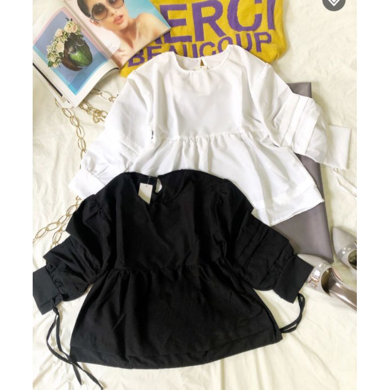 Áo baby doll tay phồng xếp ly tay