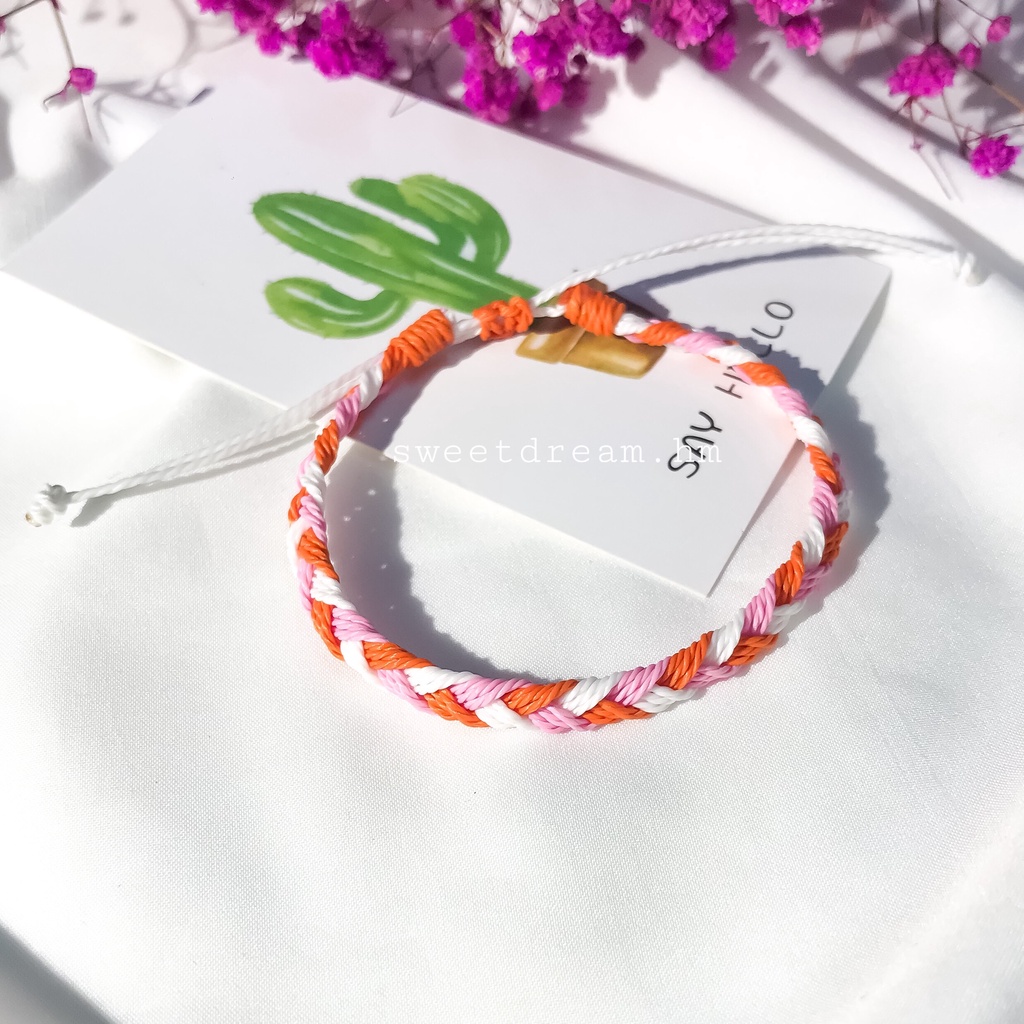 Bộ 3 vòng tay mix màu tone cam hồng, vòng tay handmade xinh xắn