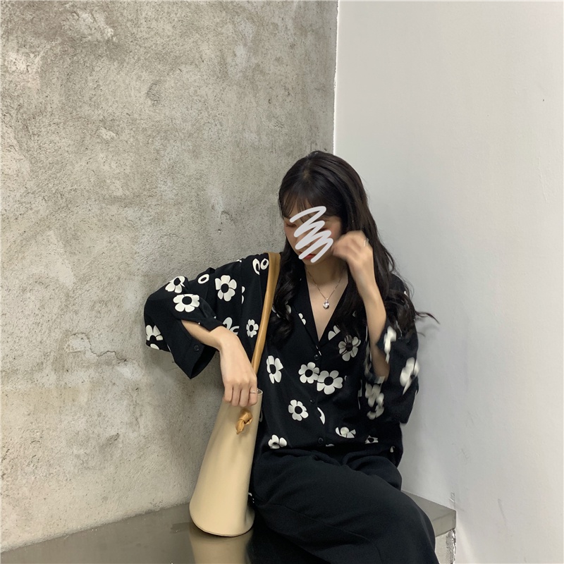 Áo Sơ Mi Tay Dài Dáng Rộng Cỡ Lớn In Hoa Kiểu Retro Hàn Quốc Cá Tính