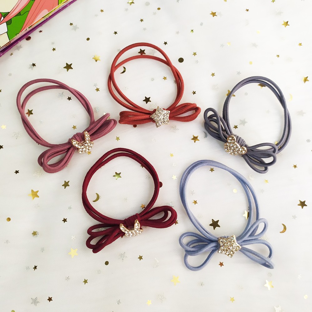 Dây cột tóc nơ đính hạt xinh xắn