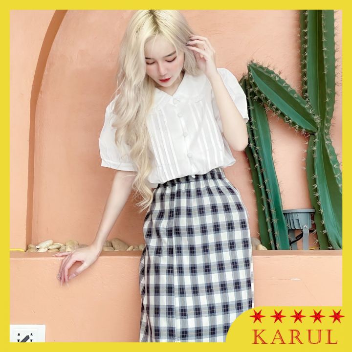 Chân váy dài kẻ xẻ tà 2 lớp , chân váy dài  kẻ dáng dài Hàn Quốc (Ảnh thật mẫu nhà mình tự chụp tự quay) | BigBuy360 - bigbuy360.vn