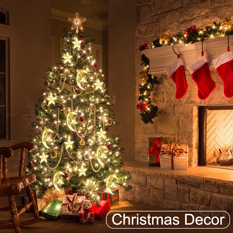 Dây Đèn Led Trang Trí 4M 138 Bóng Hình Mặt Trăng Ngôi Sao Độc Đáo