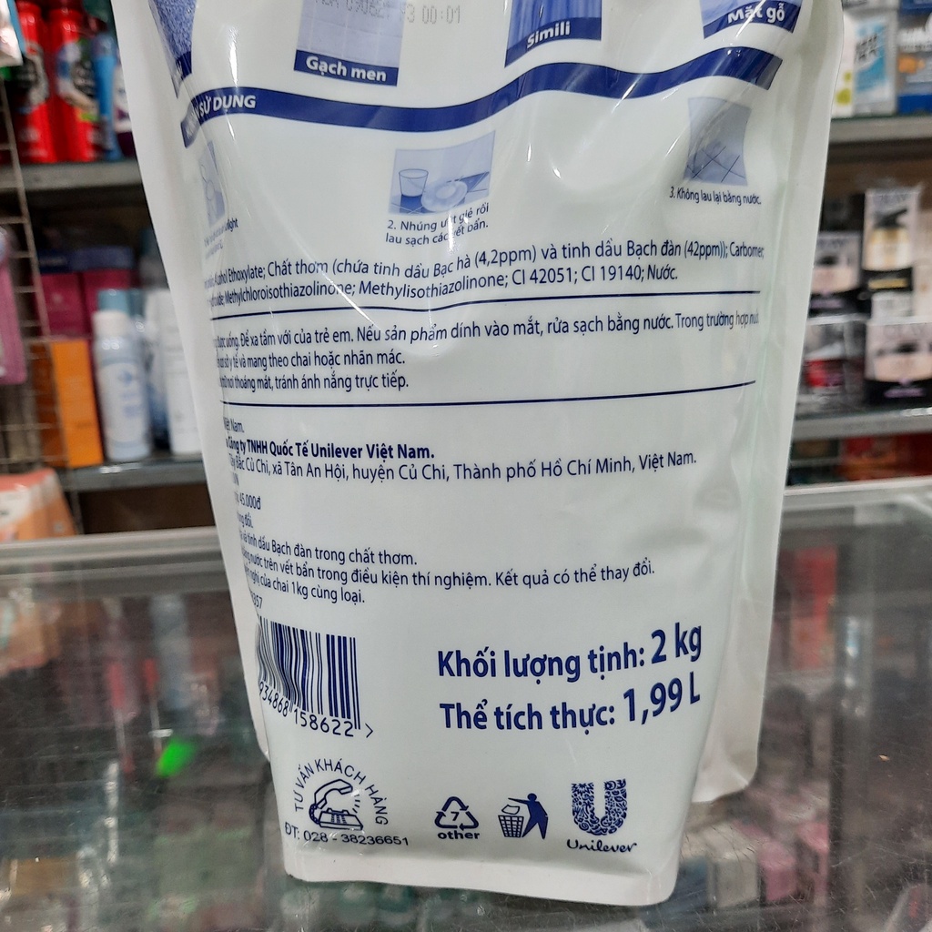 Túi nước lau sàn tinh dầu thảo mộc Sunlight Hoa hạ và bạc hà 2kg