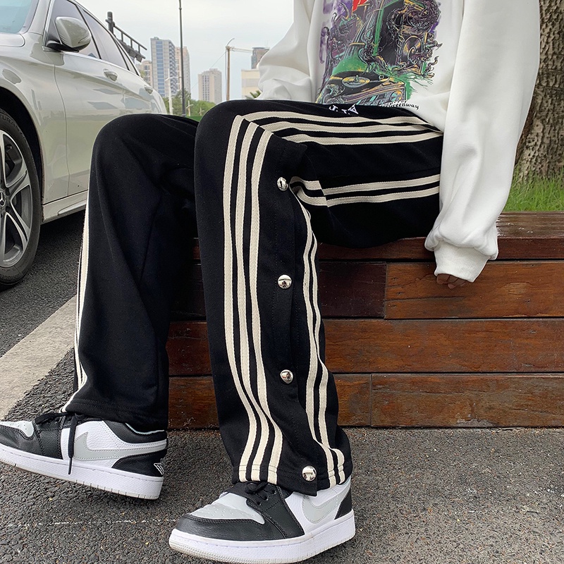 Quần Dài Dáng Rộng Xẻ Tà Thêu Chữ Thời Trang Cho Nam Size M-3XL