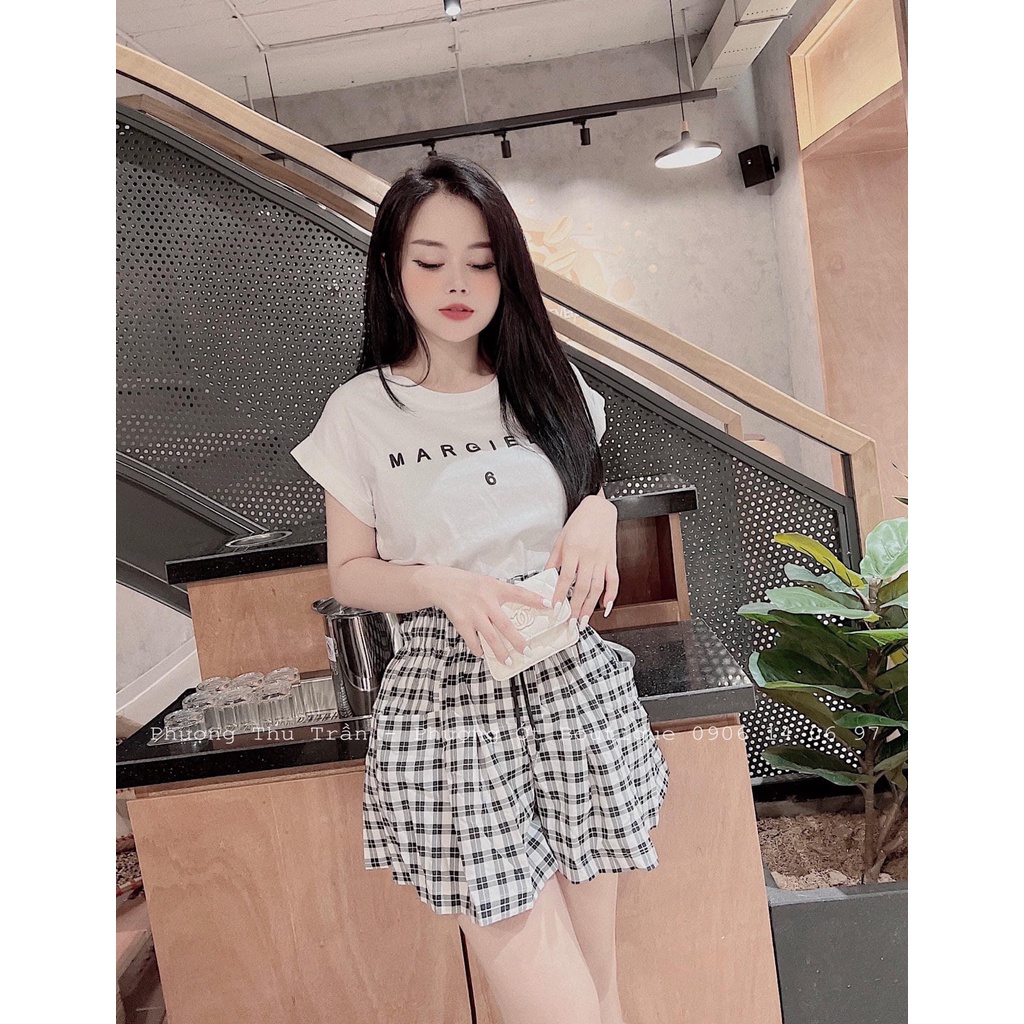 Set sơ mi tay dơi quần kẻ đùi DN267