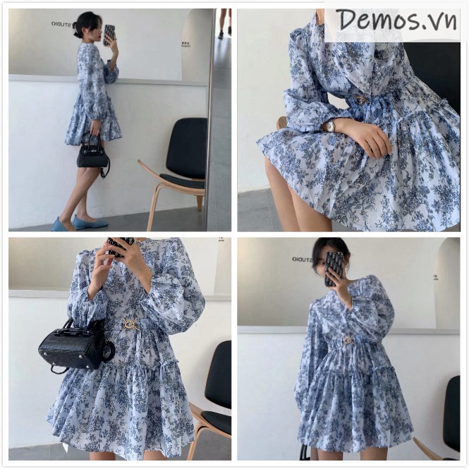 Đầm Tay Dài Cổ Tròn Họa Tiết Hoa Phong Cách Retro Cho Nữ | BigBuy360 - bigbuy360.vn