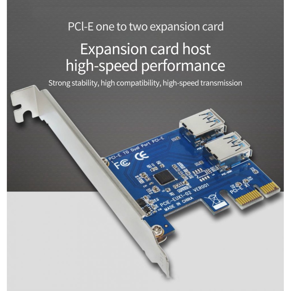 【Ready stock】 2 USB3.0 interface PCI-E 1 to 2 PCI Express 16X Slot External Riser Card Adapter Board PCIe Port Multiplier Card for Bitcoin Mining Machine zoomstore