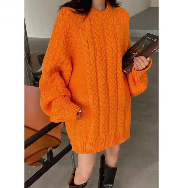 Áo Sweater Dệt Kim Cổ Tròn Dáng Rộng Thời Trang Thu Đông Phong Cách Hàn Quốc Cho Nữ