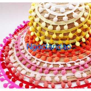 1m Dây ren pompom, ren hạt, phụ liệu may mặc, ren trang trí, ren pom pom