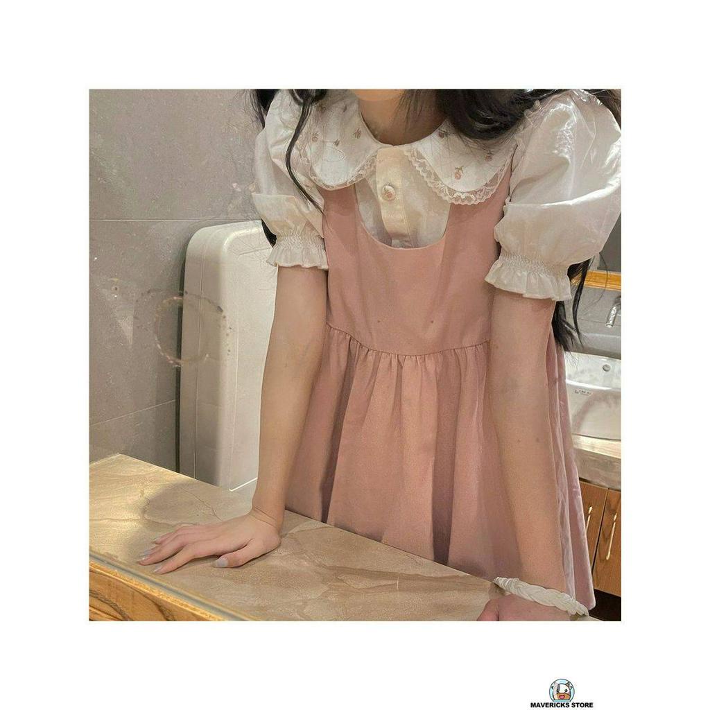 Set áo ngắn tay thêu hoa + chân váy xòe thời trang nữ