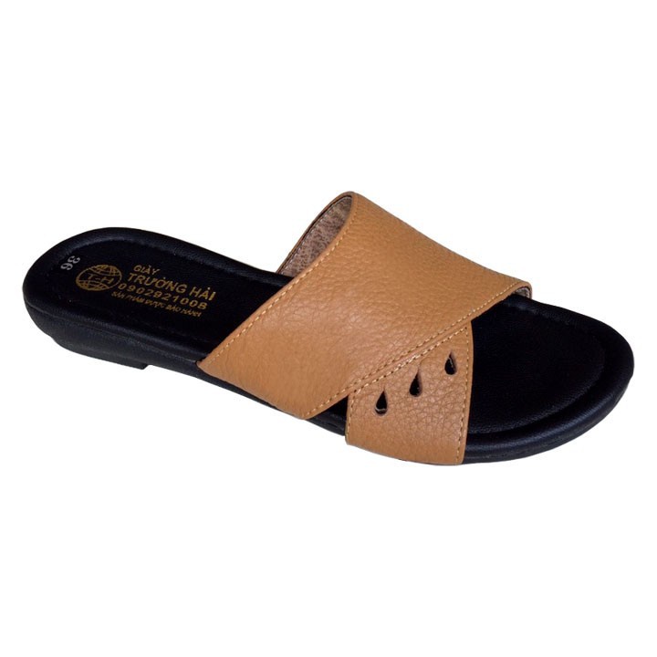 Dép nữ da bò  quai ngang Màu đen Trường Hải Đế Cao su không trơn  DN250