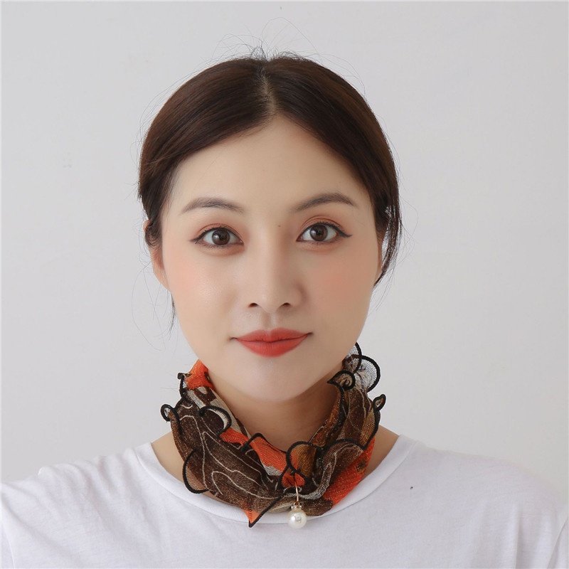 Phụ nữ giả ngọc trai ren leopard khăn quàng cổ đi biển mùa hè khăn quàng cổ