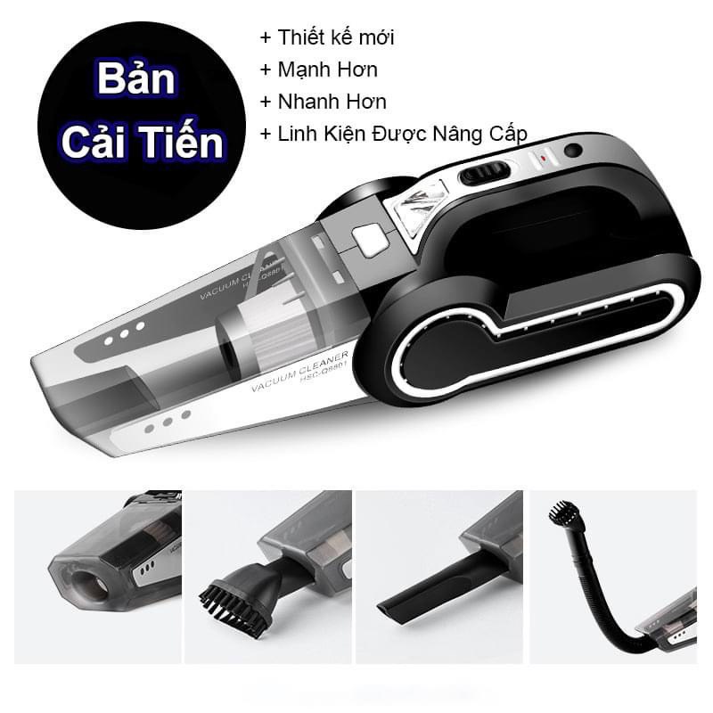 Máy hút bụi cầm tay đa năng 4 trong 1 kiêm Hút bụi, Bơm Lốp Ô Tô , Đo Áp Suất Lốp, Đèn Pin Chiếu Sáng