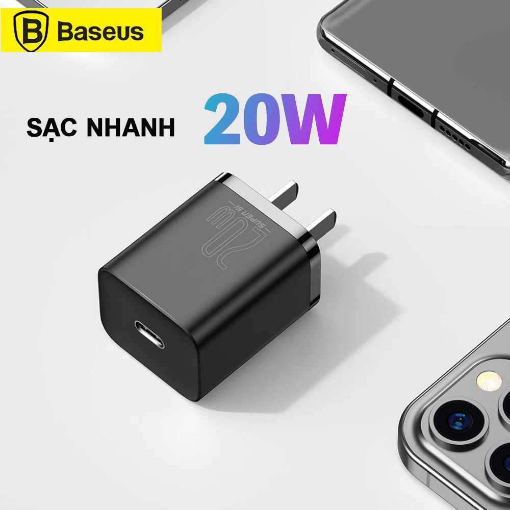 Bộ củ sạc nhanh iphone pd 20w củ sạc kèm dây sạc iphone 12 trở lên Baseus Super Si - vienthonghn