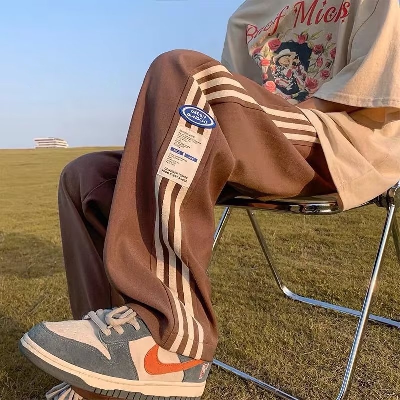 Quần ống rộng Họa Tiết Kẻ Sọc 3 Sọc Thời Trang Phong Cách Hàn Quốc Cho Nữ