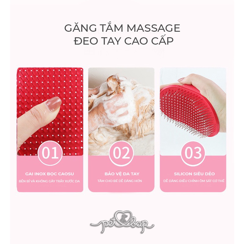 Găng tắm cho thú cưng có gai inox bọc caosu size lớn - Bàn chải lông đeo tay massage cho chó mèo siêu dẻo cao cấp