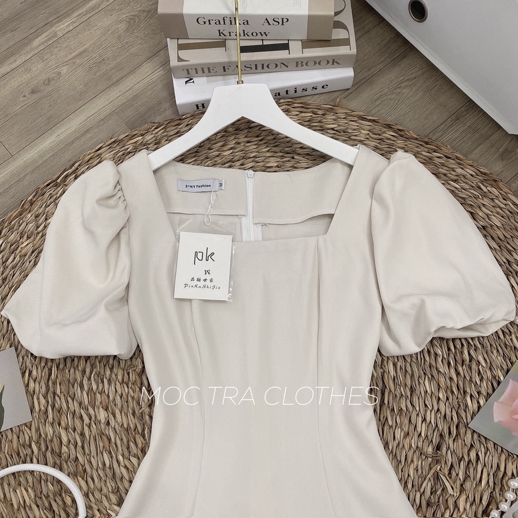 Đầm body thiết kế cổ vuông tay bồng vintage, xẻ đùi sang chảnh, Váy dự tiệc nữ sang trọng lịch sự rẻ đẹp
