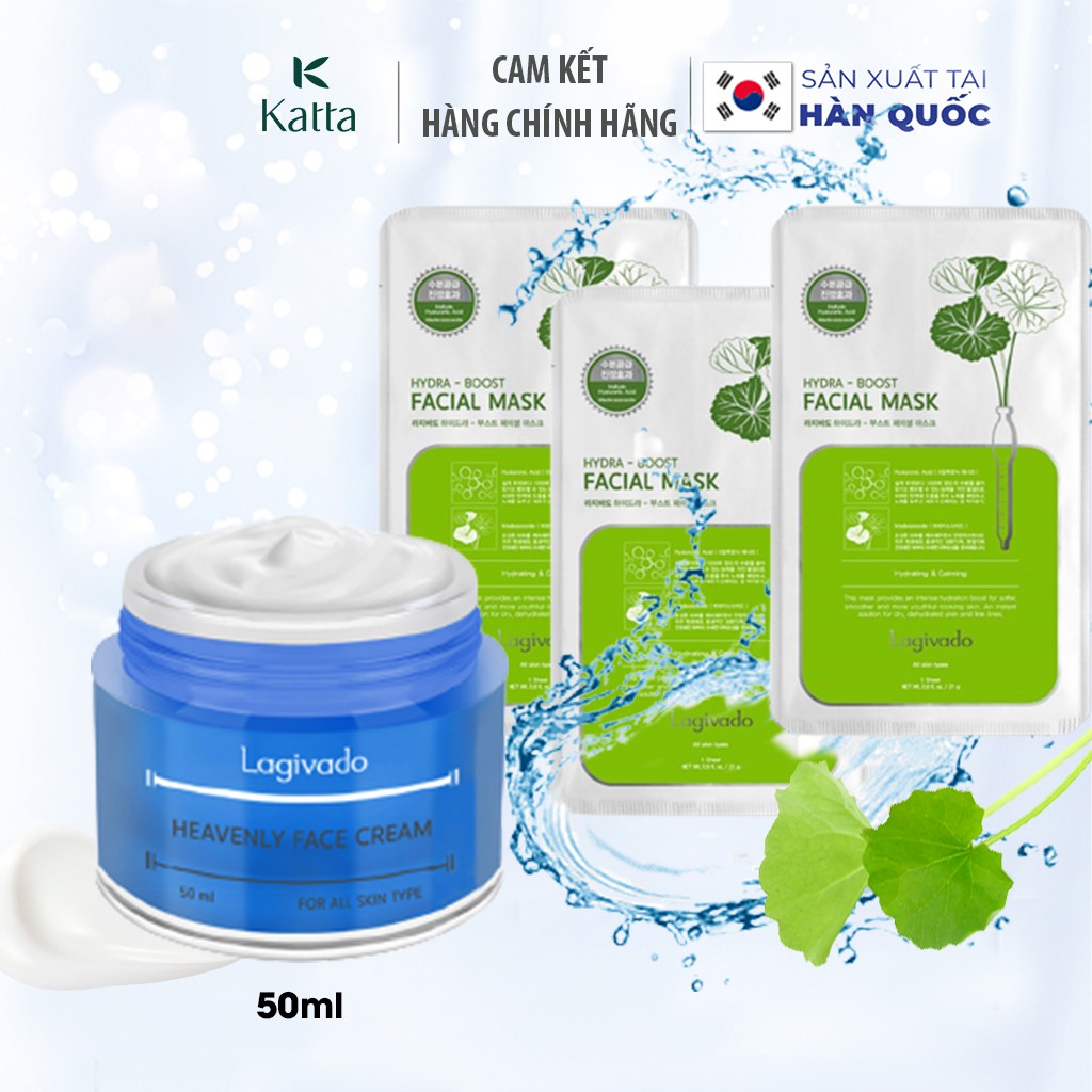 Bộ sản phẩm dưỡng trắng da mặt Hàn Quốc gồm kem dưỡng trắng da và mặt nạ rau má _Katta_LG_004_50ML&LG_001_23G