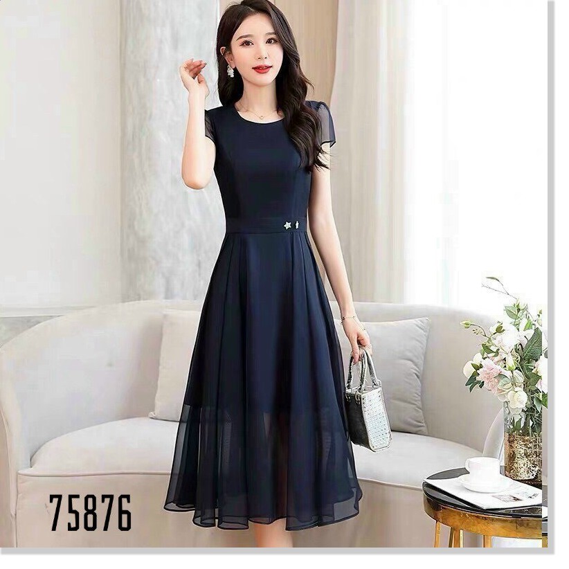 ĐẦM VOAN LỤA NỮ 2 LỚP CÓ ĐIỂM NHẤN CHÍT EO TÔN DÁNG THANH LỊCH HHP