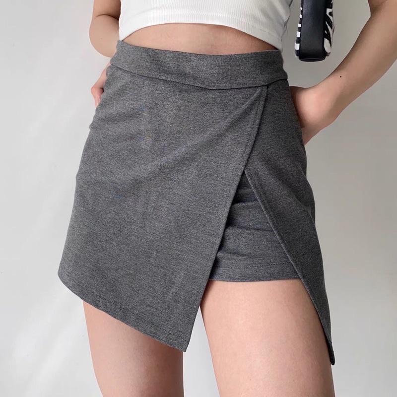 Quần váy thun mini xẻ bên xám