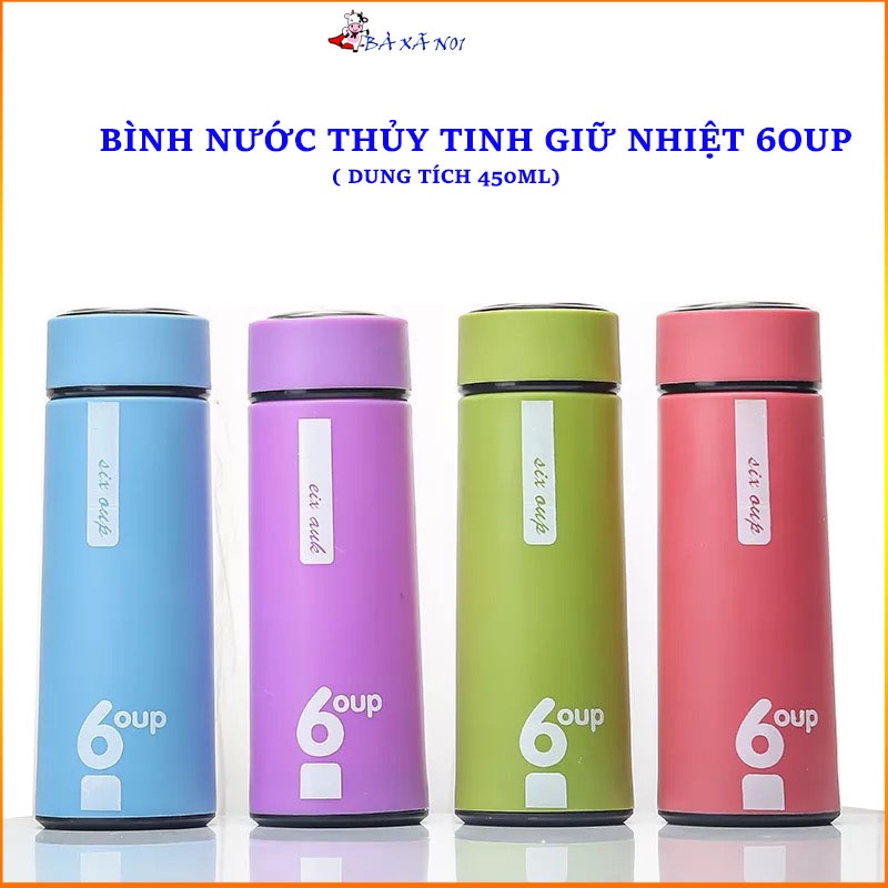 Bình Đựng Nước Giữ Nhiệt Lõi Thủy Tinh Chống Nóng 6 Oup Siêu Bền Đẹp 450ml (Nhiều Màu)