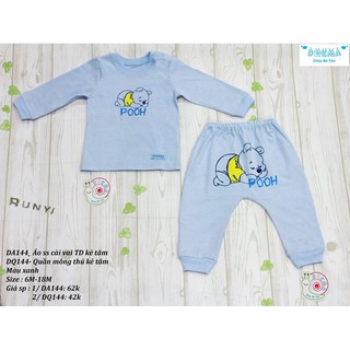 Dokma- bộ quần áo dài tay kẻ tăm màu xanh cho bé từ 3-9m DB144