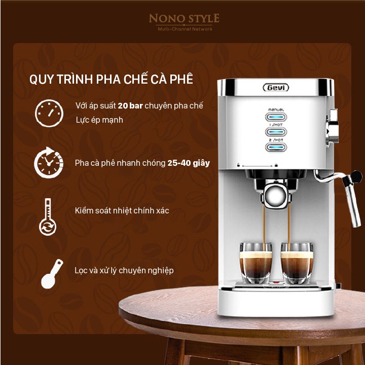 Máy pha cà phê GEVI pha các loại Cafe, Espresso có thể tháo rời công suất 1500W dễ dàng tháo rời