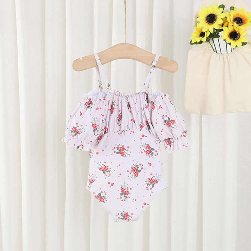 Bộ Đồ Bơi Một Mảnh Cổ Yếm Đính Nơ In Hoa Kèm Nón Dành Cho Bé Gái