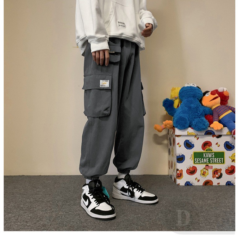 DaDu🔥 Casual Elastic Waist Cargo Pants Loose Comfy Sports Stretch Trousers Breathable Tracksuit/Sweatpants High Quality Jogger Slack 