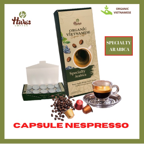 [Free Ship]Viên nén cà phê NESPRESSO-HIVA'S COFFEE-Hộp10v Organic Thơm Specialty Arabica, đắng nhẹ, chua thanh, ngọt dịu