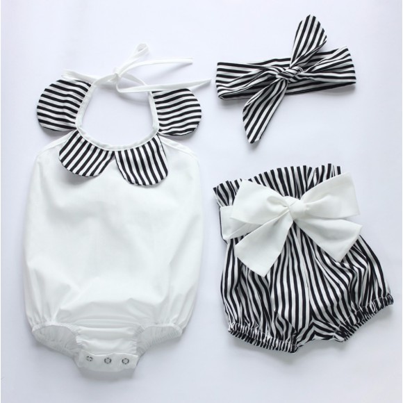 Set 3 món bodysuit+quần+ băng đô bé gái sang chảnh