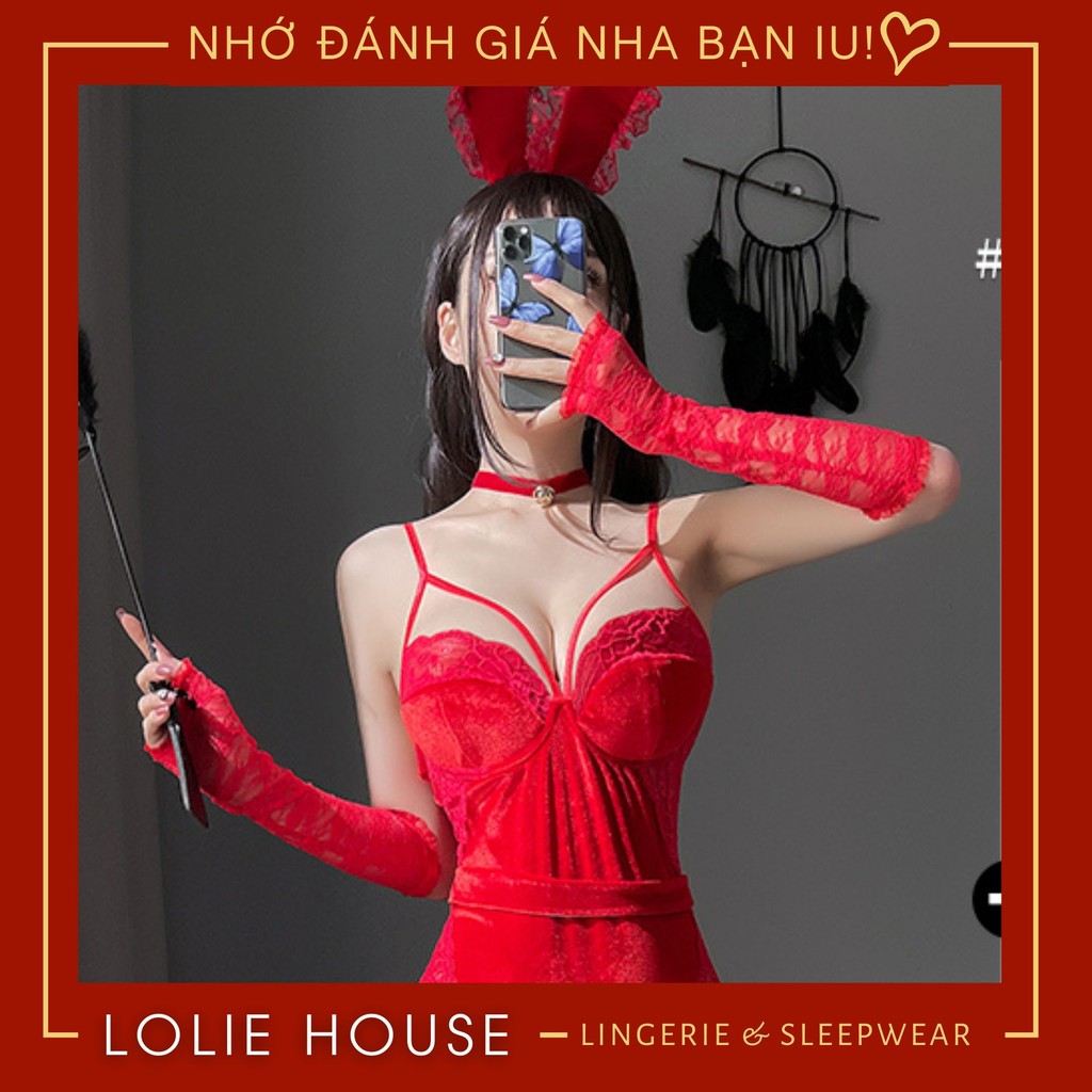 Bodysuit cosplay thỏ hầu gái playboy sexy bằng nhung có bờm tai thỏ bunny LOLIE HOUSE - CP13