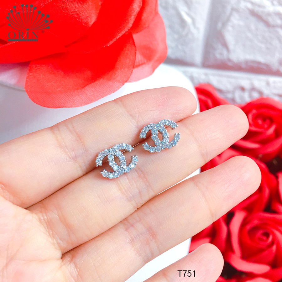 Bông tai bạc, khuyên tai nụ chữ cao cấp Orin T751