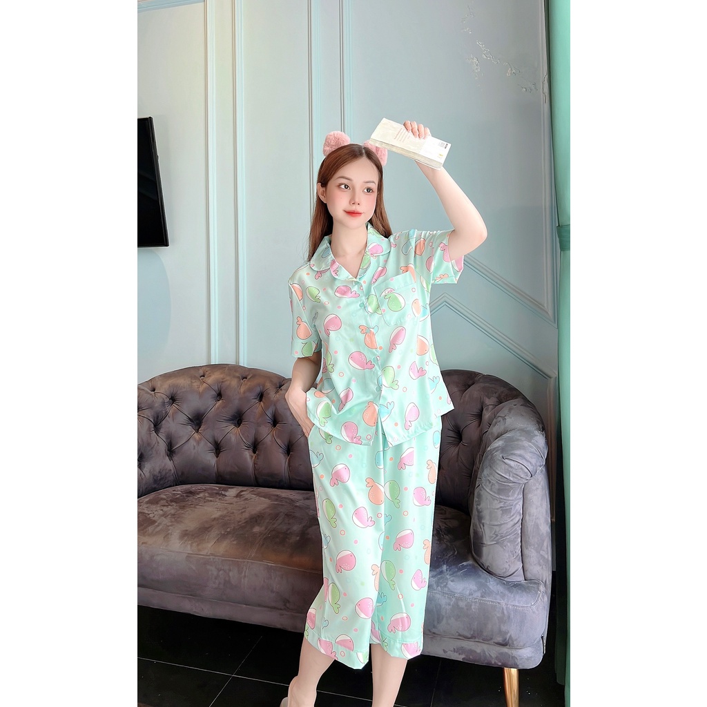 Bộ mặc nhà lụa  Gwen's  quần lửng tay ngắn GWT6162