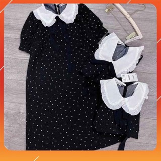 đầm cổ sen chấm bi kèm đai