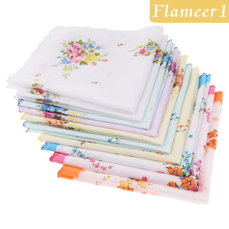 [Flameameer1] 10 Khăn Tay Nữ 100% Cotton Hình Vuông 30x30cm