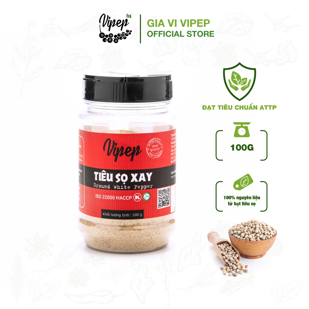 Tiêu sọ xay chính hãng Vipep từ 100% hạt tiêu sọ Đắk Lắk nguyên chất cho món ăn thêm đậm đà (100g)