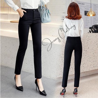 Quần công sở  nữ cạp cao kiểu dáng baggy 9 tấc [Hàng VNXK] màu đen chất vải tuyết mưa - 2 túi cơi sau mông thanh lịch